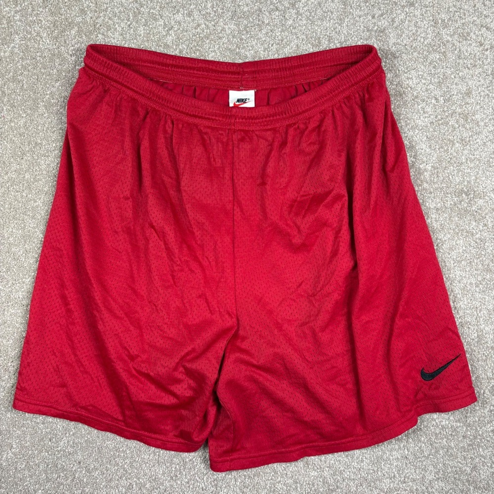 Nike Mens XXL Red Mesh Athletic Basketball Shorts 5.5 Inseam Swoosh Logo Vintage